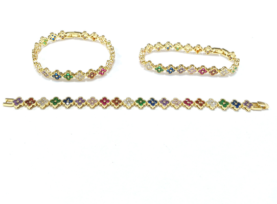 Rainbow Brass Gold Tennis Bracelet OEM ODM Cubic Zirconia Tennis Bracelet