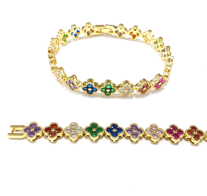 Rainbow Brass Gold Tennis Bracelet OEM ODM Cubic Zirconia Tennis Bracelet