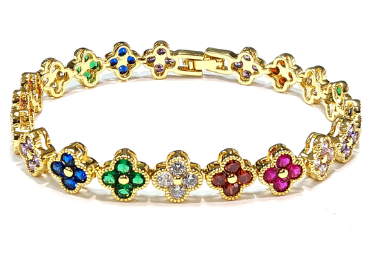 Rainbow Brass Gold Tennis Bracelet OEM ODM Cubic Zirconia Tennis Bracelet