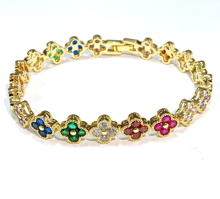 Rainbow Brass Gold Tennis Bracelet OEM ODM Cubic Zirconia Tennis Bracelet