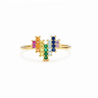 Wedding Engagement Ring in 18K Gold with Cute Heart Shape Design and Rainbow