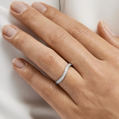 925 Sterling Silver White Gold Diamond CZ Wave Ring for Ladies Fine Jewelry OEM/ODM