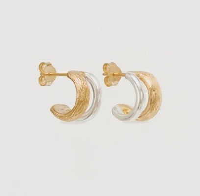 18K Gold and White Gold Shield Hoops Earrings for Women