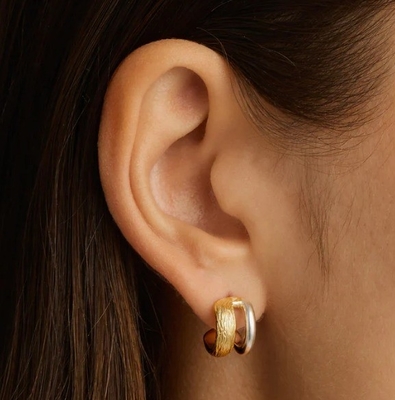 18K Gold and White Gold Shield Hoops Earrings for Women