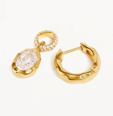 Gold Plated Oval Cut Cubic Zircon Brass Fashion Earrings for Women Versatile and Chic