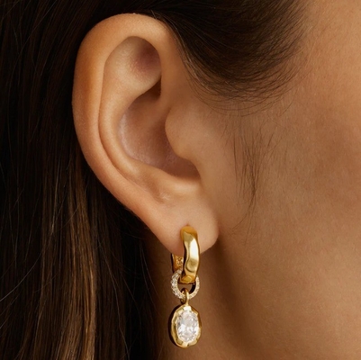 Gold Plated Oval Cut Cubic Zircon Brass Fashion Earrings for Women Versatile and Chic