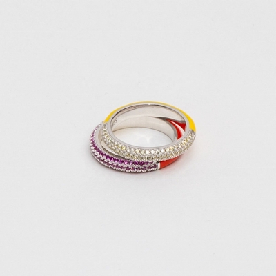 Elegant 925 Sterling Silver 18k Yellow Gold Half Zircon Half Enamel Ring