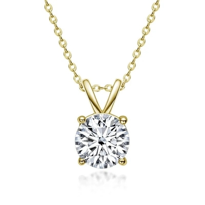 925 Sterling Silver Pendant for Girls 18K Yellow Gold Round Cut Solitaire Stone Gift