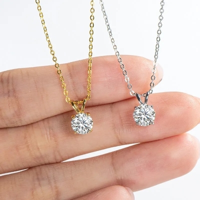 925 Sterling Silver Pendant for Girls 18K Yellow Gold Round Cut Solitaire Stone Gift