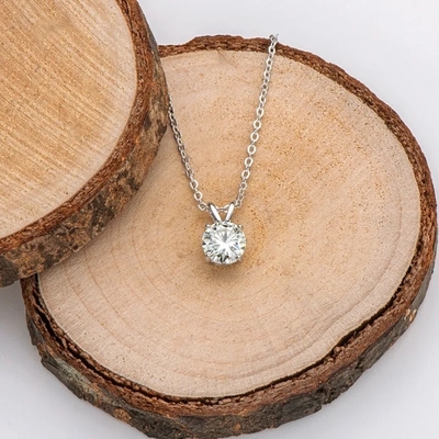 925 Sterling Silver Pendant for Girls 18K Yellow Gold Round Cut Solitaire Stone Gift