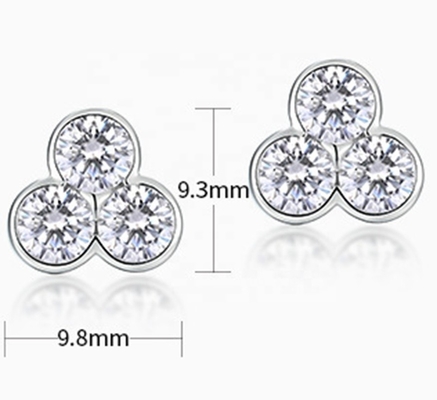 S925 Silver Three Stone Stud Earrings with Rhodium Plating For Women And Girls Fine Jewelry