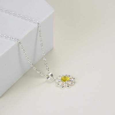 925 Sterling Silver Sunflower Pendant with Chain Jewelry Design Yellow Cubic Zircon