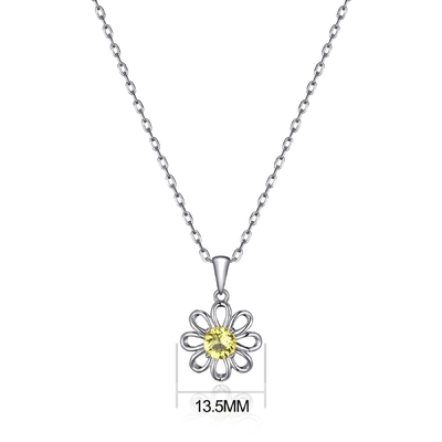 925 Sterling Silver Sunflower Pendant with Chain Jewelry Design Yellow Cubic Zircon