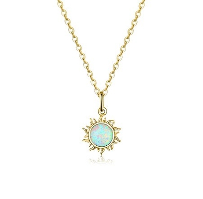 Sunflower Opal And Diamond Necklace 15MM Women'S Opal Necklace 45CM+5CM