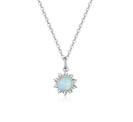 Sunflower Opal And Diamond Necklace 15MM Women'S Opal Necklace 45CM+5CM