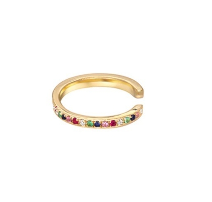 Women's Classic Rainbow Pave Setting Cubic Zircon 925 Sterling Silver Ear Cuff Jewelry