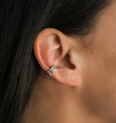 Women's Classic Rainbow Pave Setting Cubic Zircon 925 Sterling Silver Ear Cuff Jewelry