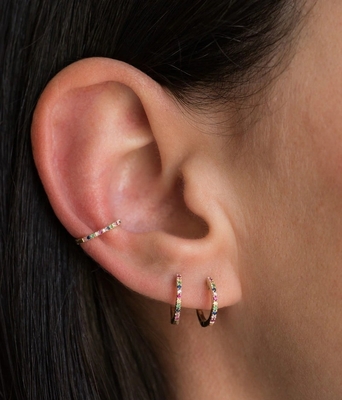 Women's Classic Rainbow Pave Setting Cubic Zircon 925 Sterling Silver Ear Cuff Jewelry