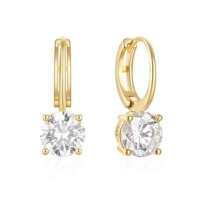 925 Sterling Silver Arrived 18K Gold Plated Solitaire White Cubic Zircon Huggies Earrings