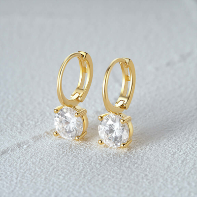 925 Sterling Silver Arrived 18K Gold Plated Solitaire White Cubic Zircon Huggies Earrings