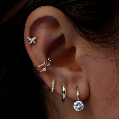925 Sterling Silver Arrived 18K Gold Plated Solitaire White Cubic Zircon Huggies Earrings
