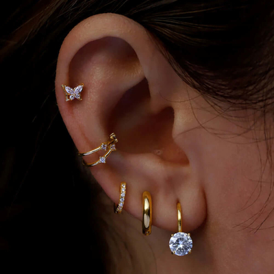 925 Sterling Silver Arrived 18K Gold Plated Solitaire White Cubic Zircon Huggies Earrings