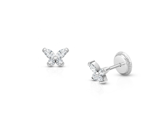 Religious Type None 925 Sterling Silver Butterfly Stud Earrings with 18K Gold Plating