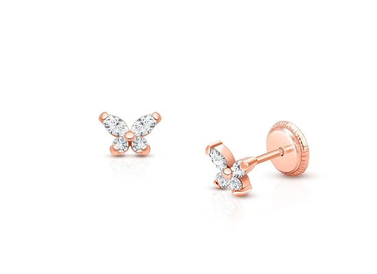 Religious Type None 925 Sterling Silver Butterfly Stud Earrings with 18K Gold Plating