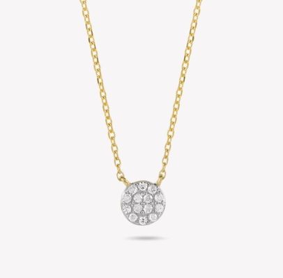 Disc Shaped Tiny 18K Gold Plated CZ Diamond Necklace for Girls in Classic Style Design