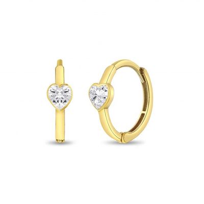 925 Sterling Silver 14k Gold Plated Sparkling Heart Girls Hoop Earrings Perfect For Everyday Wear
