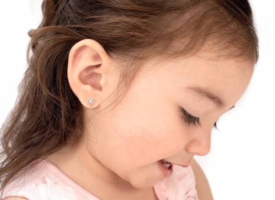 925 Sterling Silver Heart Shaped Pink & White CZ Stud Earrings with Pave Setting for Children's Fine Jewelry
