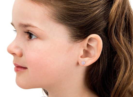 925 Sterling Silver Heart Shaped Pink & White CZ Stud Earrings with Pave Setting for Children's Fine Jewelry