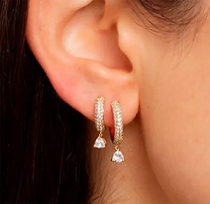 Third Party Appraisal Diamond Hoop Earring in 925 Sterling Silver with Rose Gold Plating and 50pairs MOQ