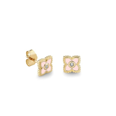 18K Gold Plated Turquoise Enamel Mini Stud Flower Earrings in 925 Sterling Silver