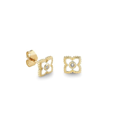 18K Gold Plated Turquoise Enamel Mini Stud Flower Earrings in 925 Sterling Silver