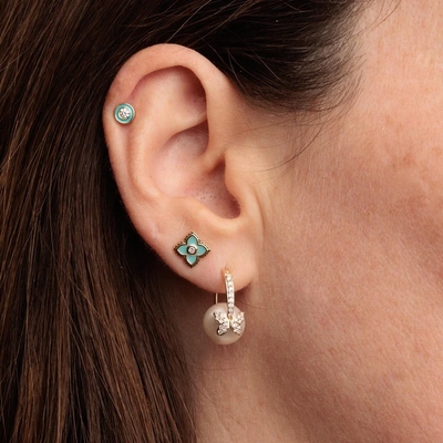 18K Gold Plated Turquoise Enamel Mini Stud Flower Earrings in 925 Sterling Silver