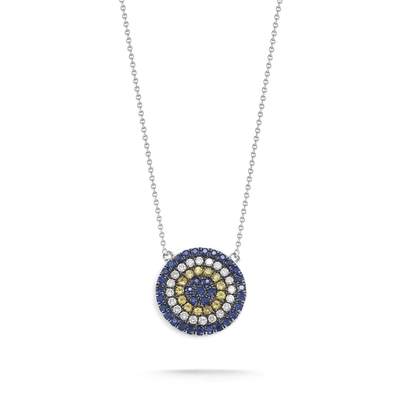 Blue and White CZ Necklace Circle Shaped 925 Sterling Silver for Girls' Stunning Look