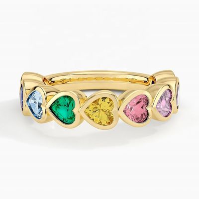 18K Gold Heart Shaped Rainbow Bezel Ring for Valentine's Day Gift from Fashion Jewelry