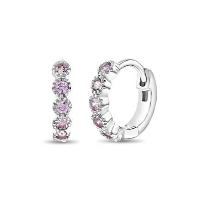 Gorgeous Fine Jewelry 925 Sterling Silver Pink Flower Gemstone Girls Hoop Earrings