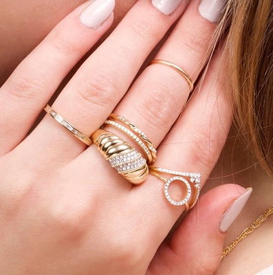Platinum Plating Round Brilliant Cut Diamond Dome Ring For Women Fine Jewelry OEM / ODM
