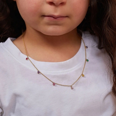 925 Silver Children's Necklace featuring Playful Rainbow Gemstone Zircon for Sparkle