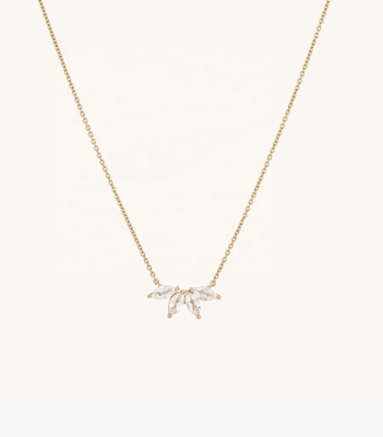 925 Silver 14K Plated Necklace 18" Marquise Topaz Pendant And White CZ Diamonds
