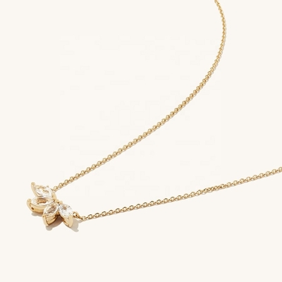925 Silver 14K Plated Necklace 18" Marquise Topaz Pendant And White CZ Diamonds