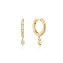 925 Sterling Silver Marquise Cut Zircon Drop Hoop Earrings for Engagement Occasion with 12mm Hoop Diameter and 2mm Thickness