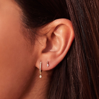 925 Sterling Silver Marquise Cut Zircon Drop Hoop Earrings for Engagement Occasion with 12mm Hoop Diameter and 2mm Thickness