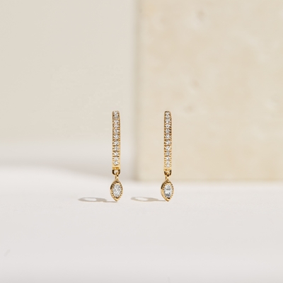 925 Sterling Silver Marquise Cut Zircon Drop Hoop Earrings for Engagement Occasion with 12mm Hoop Diameter and 2mm Thickness