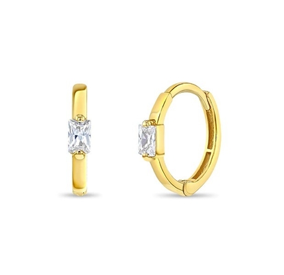 14K Gold Plated 10mm Baguette Cut Pink Cubic Zircon Children's Hoop Earrings with 50PRS MOQ