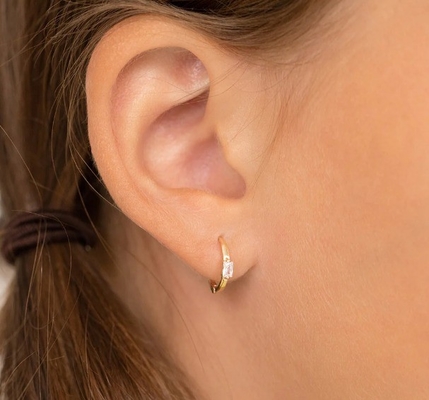 14K Gold Plated 10mm Baguette Cut Pink Cubic Zircon Children's Hoop Earrings with 50PRS MOQ