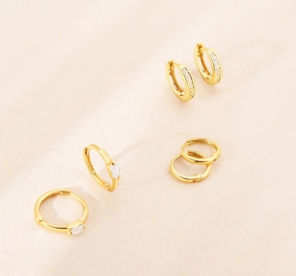 14K Gold Plated 10mm Baguette Cut Pink Cubic Zircon Children's Hoop Earrings with 50PRS MOQ