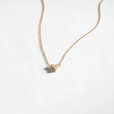 18K Gold Zircon Pendant Silver Chain Trio Diamond Cubic Zircon Necklace